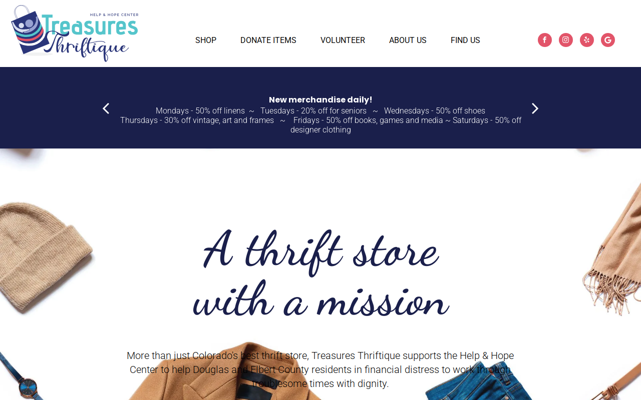 Treasures Thrift website preview