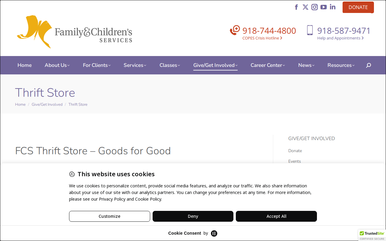 Family & Children's Thrift Store website preview