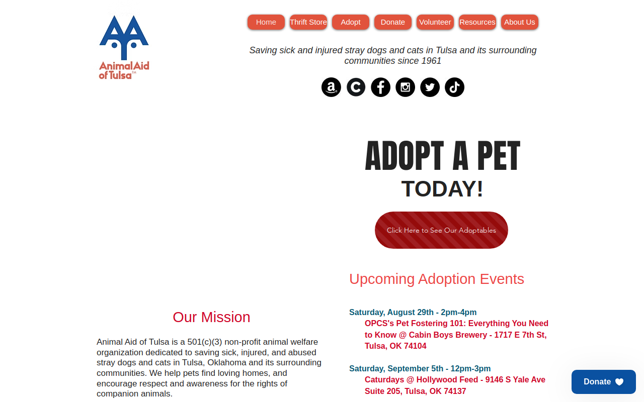 Animal Aid of Tulsa Thrift Store website preview