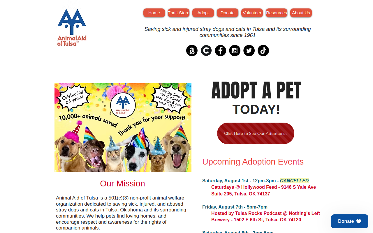 Animal Aid of Tulsa website preview