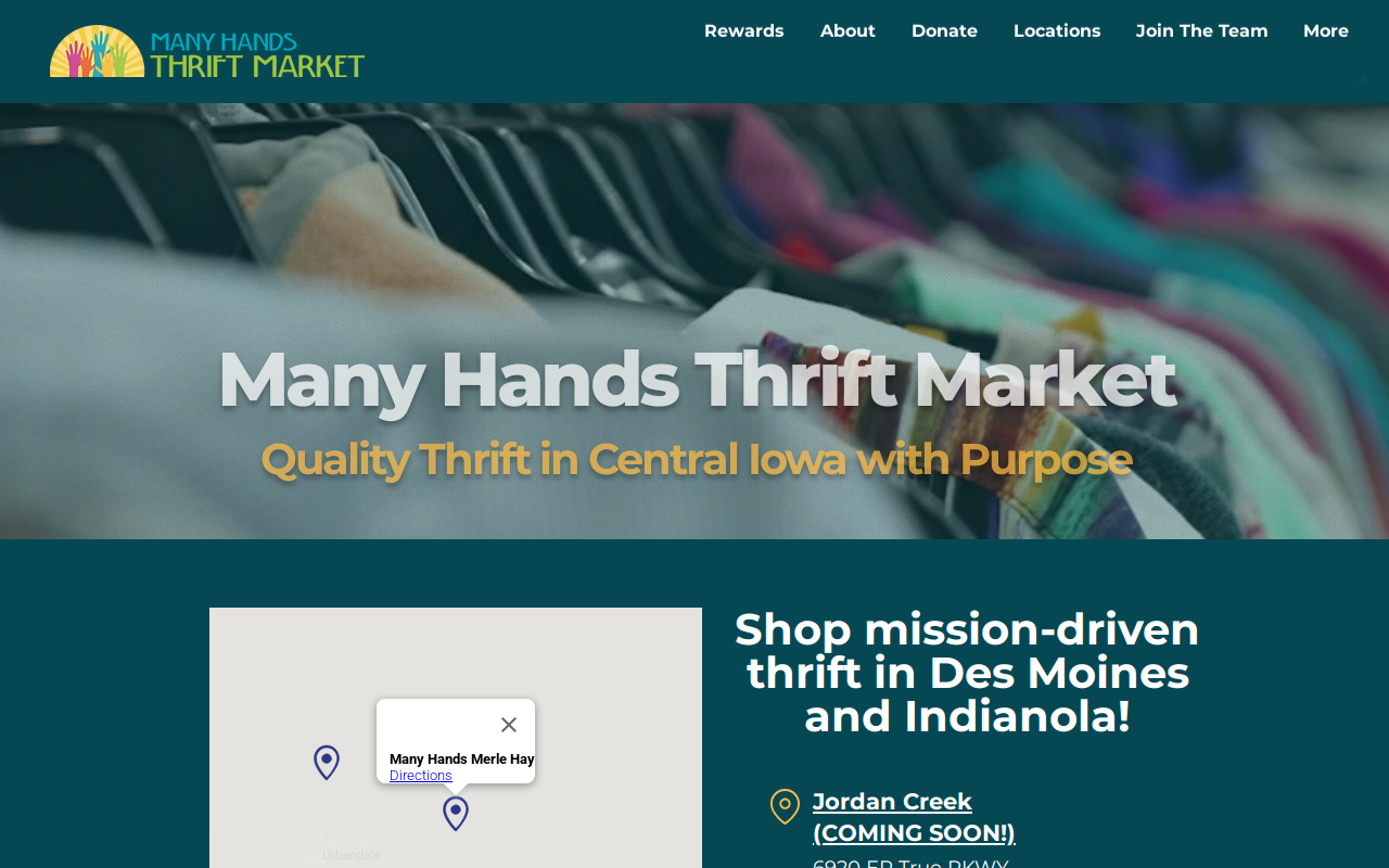 Many Hands Thrift Market website preview
