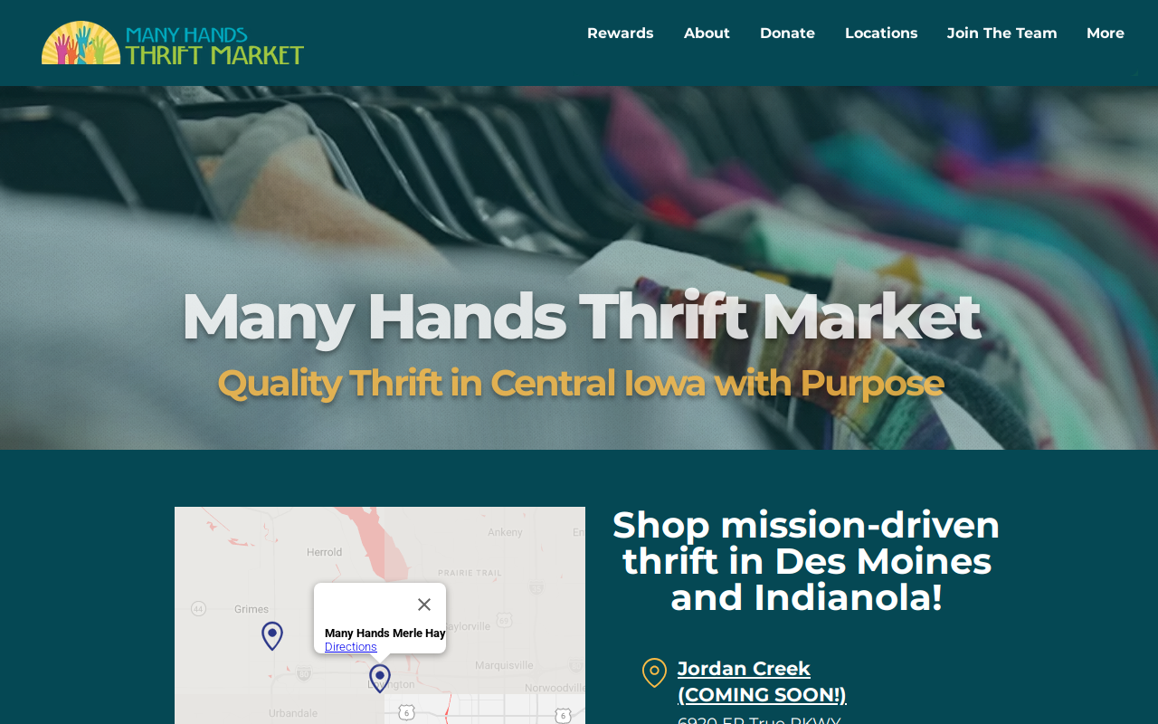 Many Hands Thift Market website preview