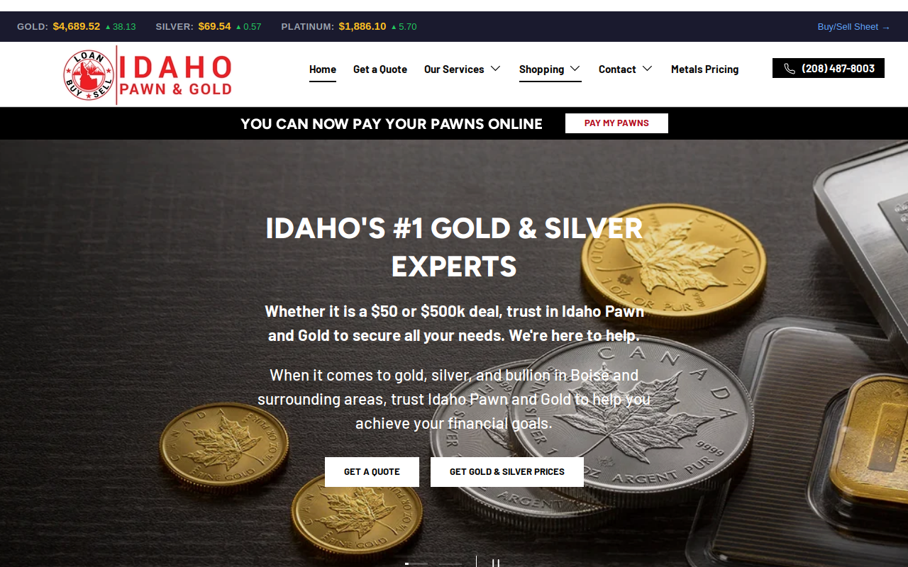 Idaho Pawn & Gold website preview