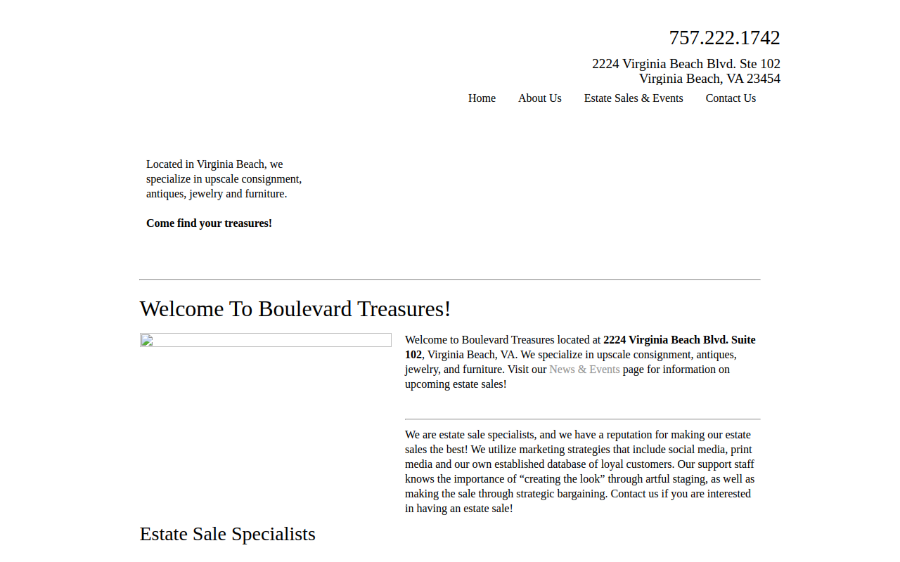 Boulevard Treasures website preview