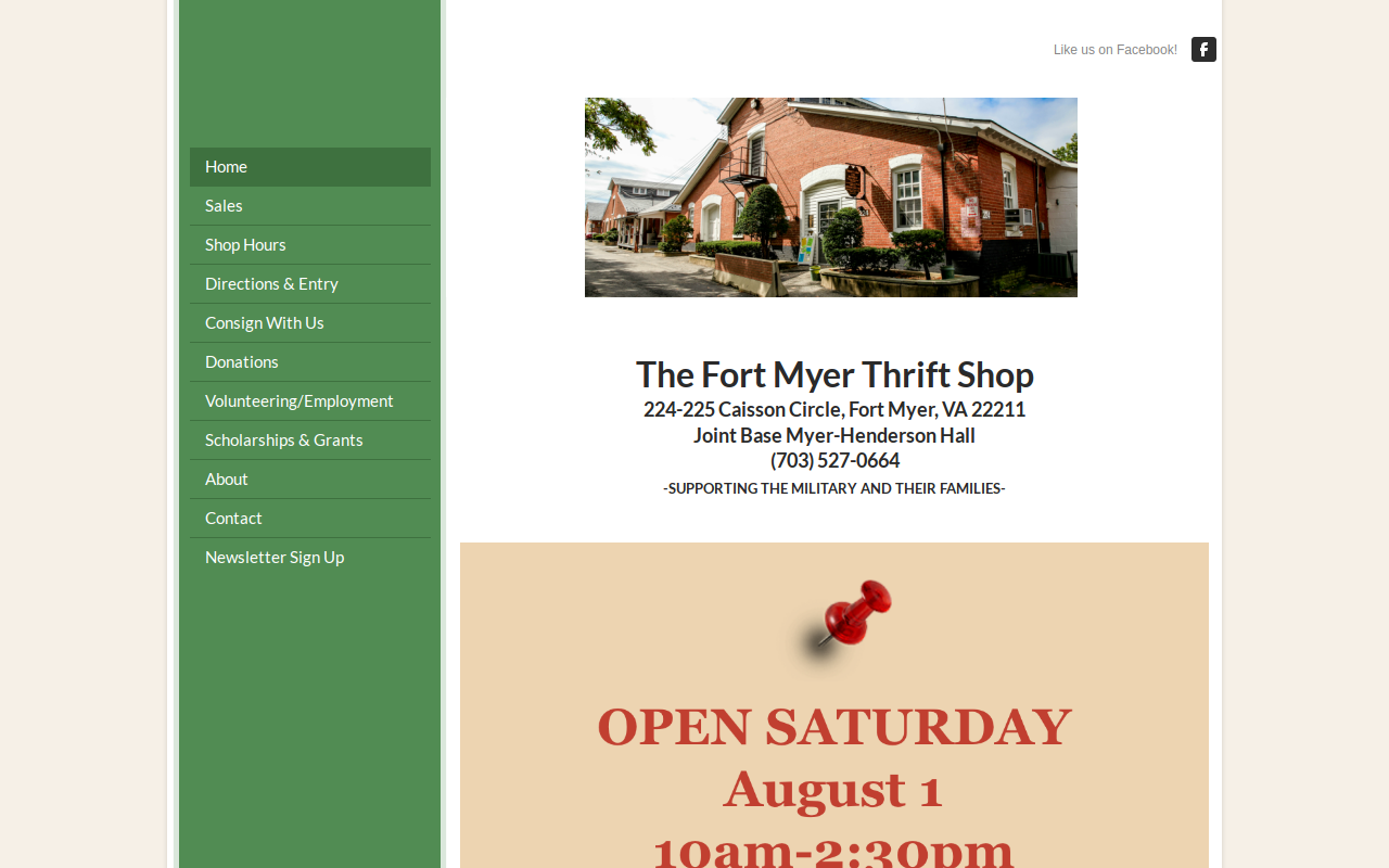 Fort Myer Thrift Shop website preview