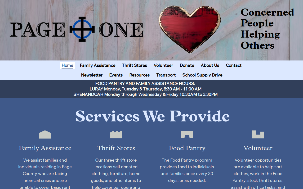 Page One Thrift Store website preview
