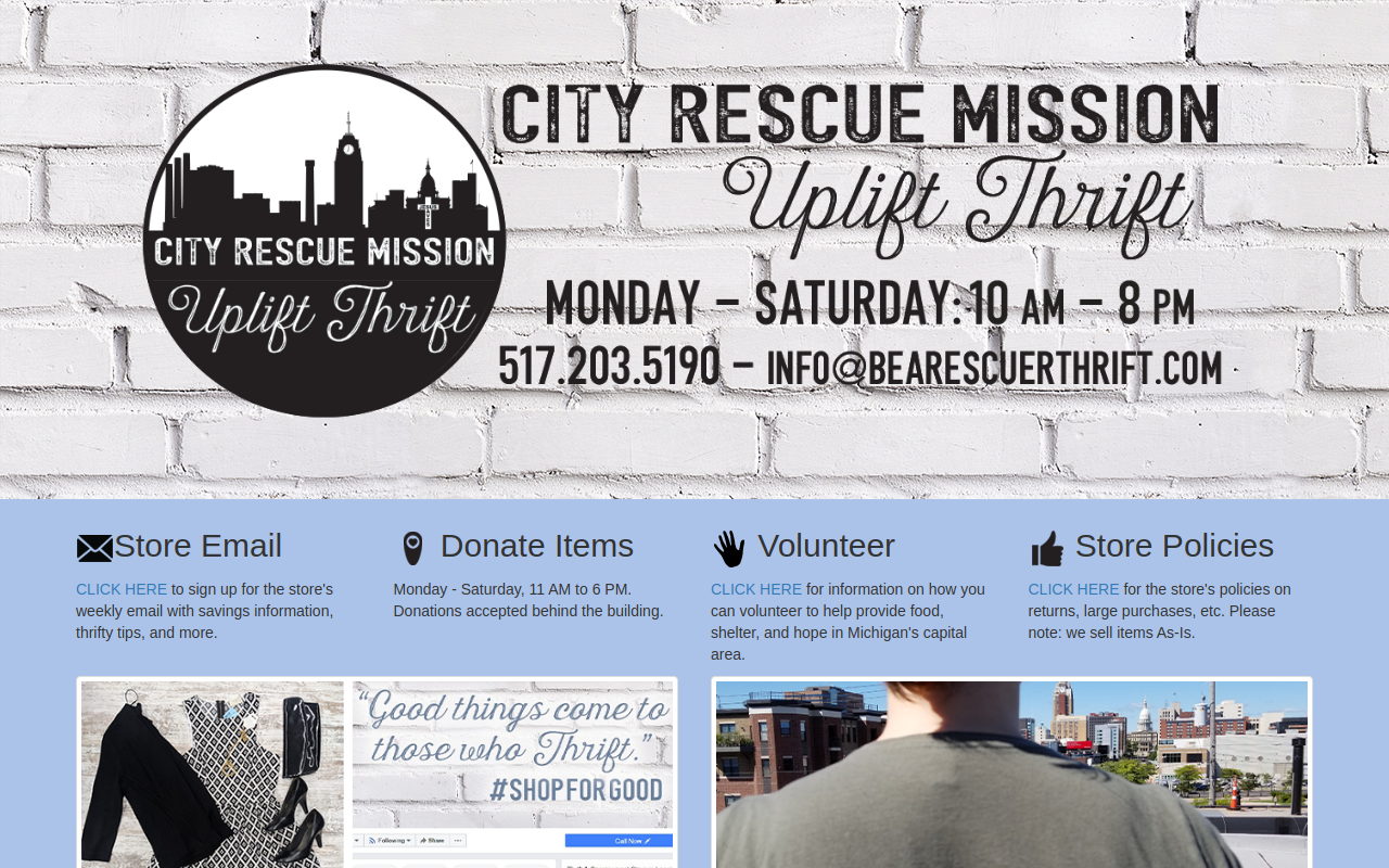 City Rescue Mission Uplift Thift website preview