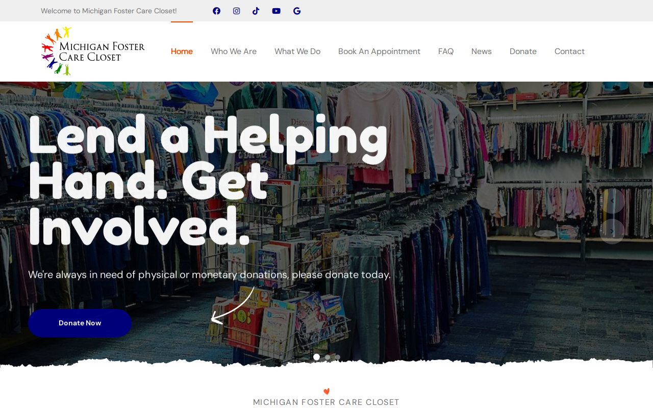 Michigan Foster Care Closet website preview