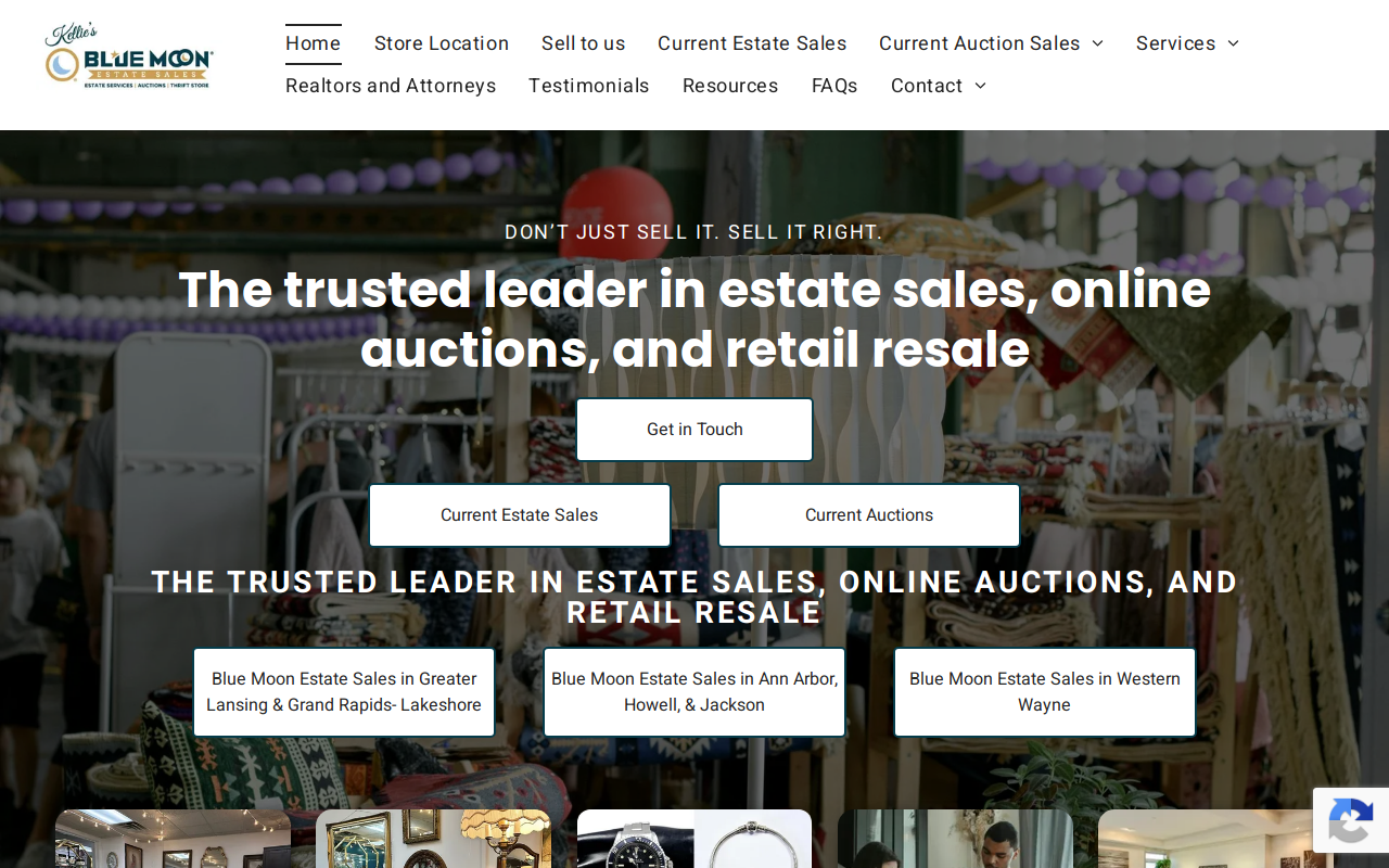 Kellie's Estate Sales, Auctions & Resale website preview