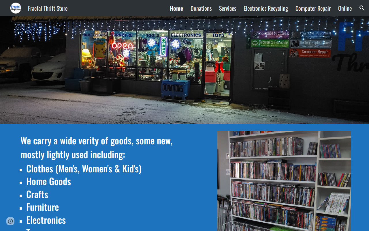 Fractal Thrift Store website preview