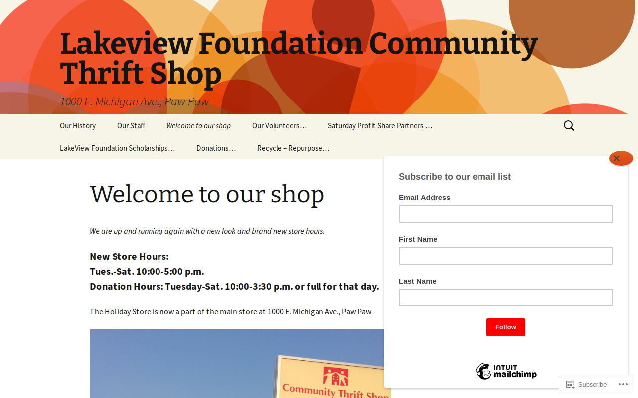 Lakeview Foundation Community Thrift Shop website preview