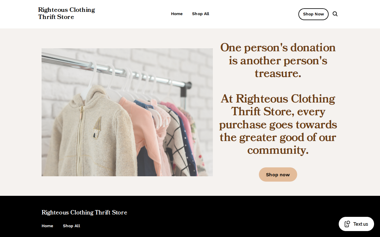 Righteous Clothing Thrift Store website preview