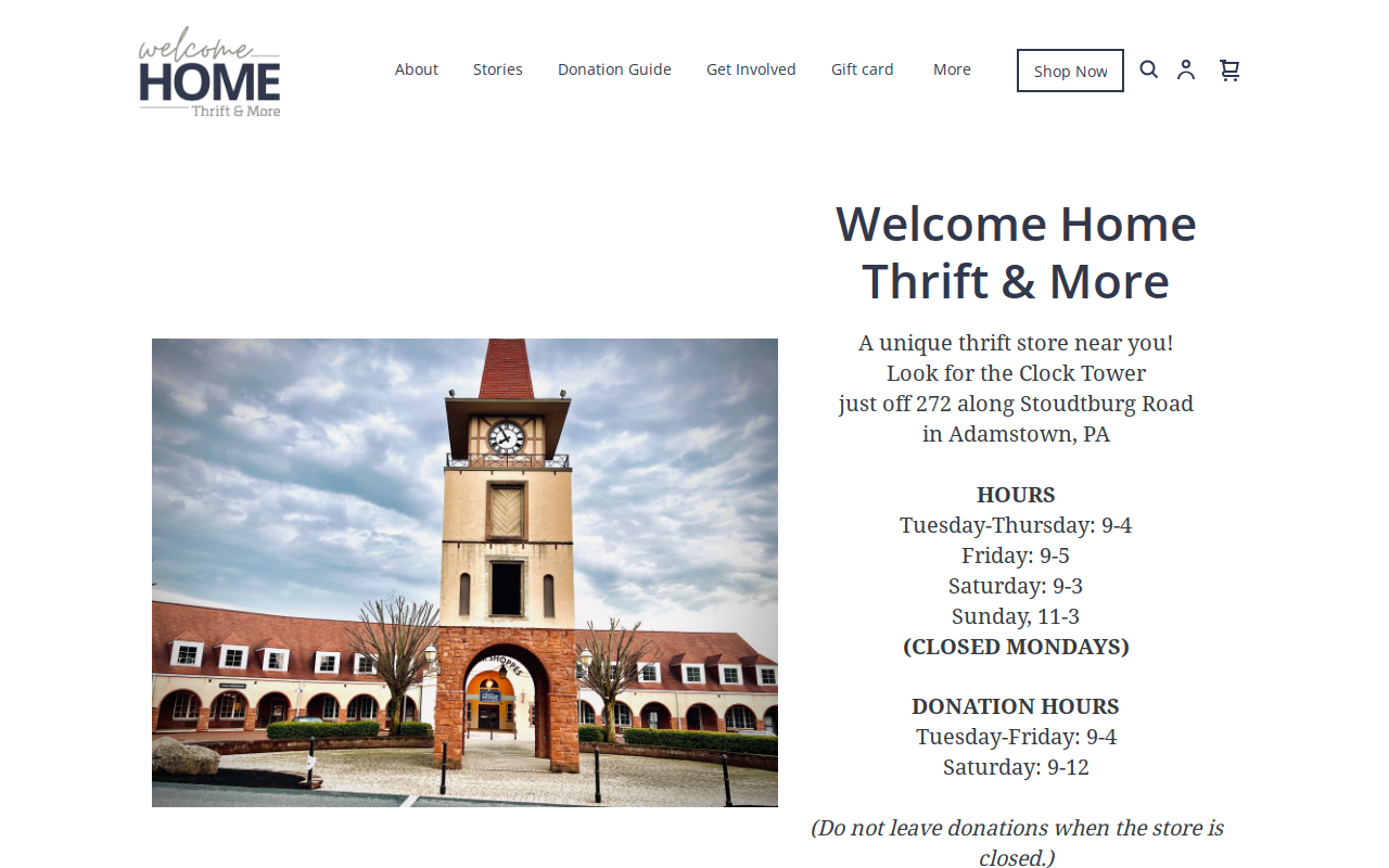 Welcome Home Thrift & More website preview