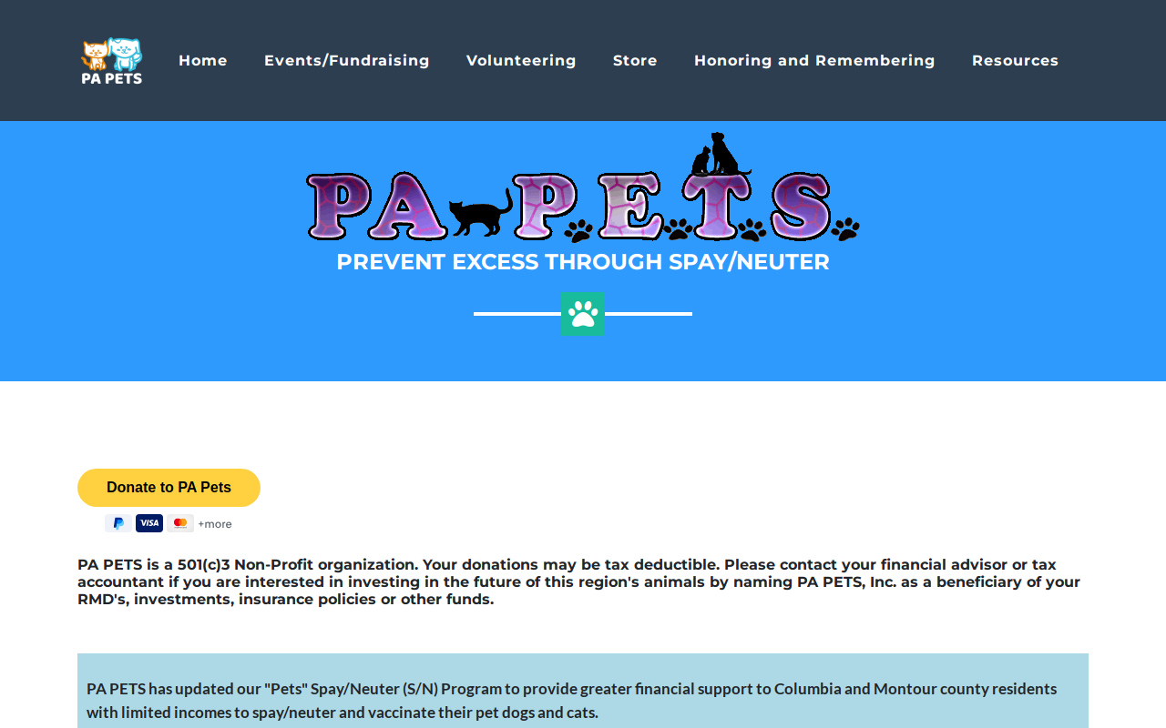 PA Pets website preview