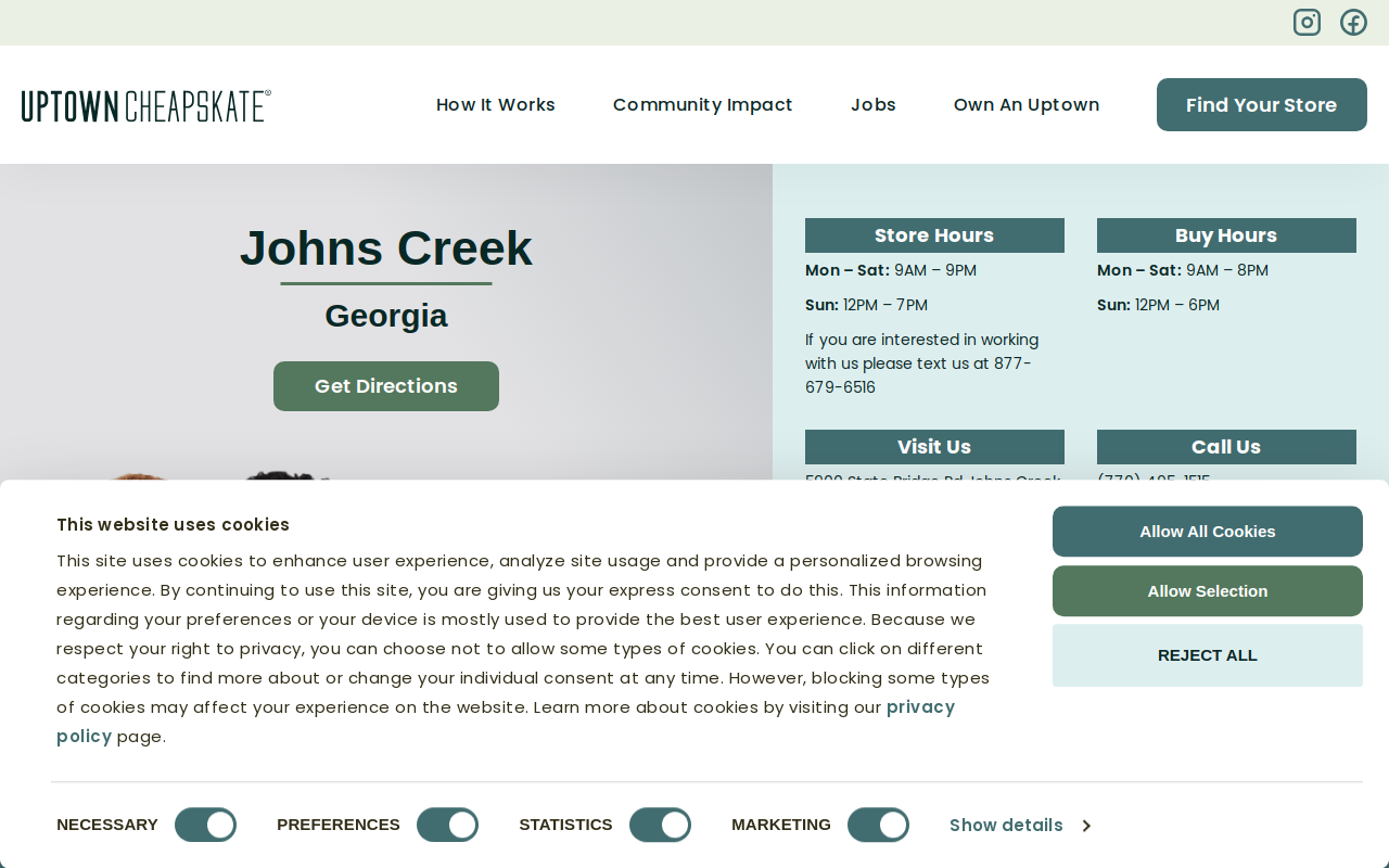 Uptown Cheapskate Johns Creek website preview