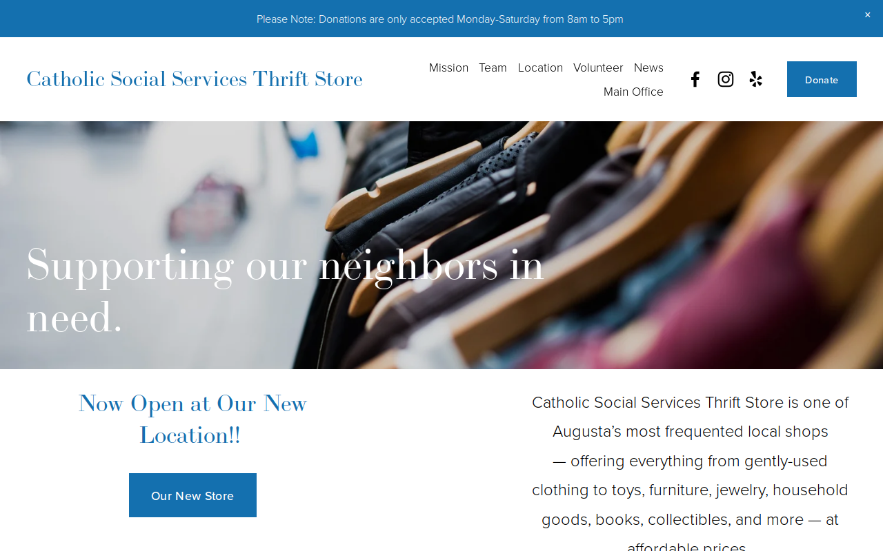 Catholic Social Services Thrift Store website preview