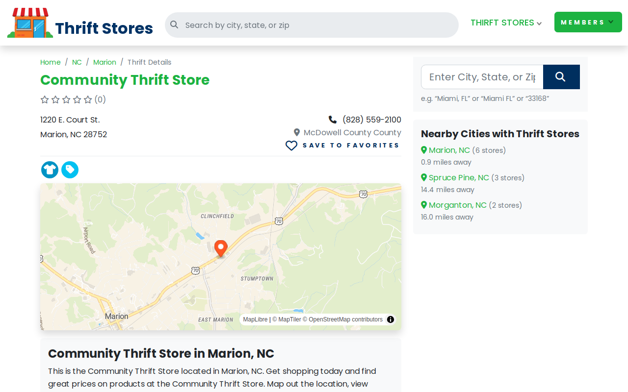 Community thrift store website preview