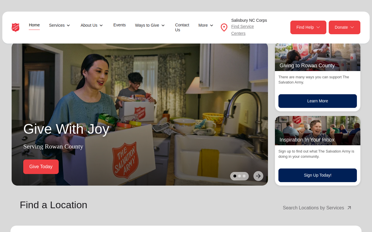 The Salvation Army website preview