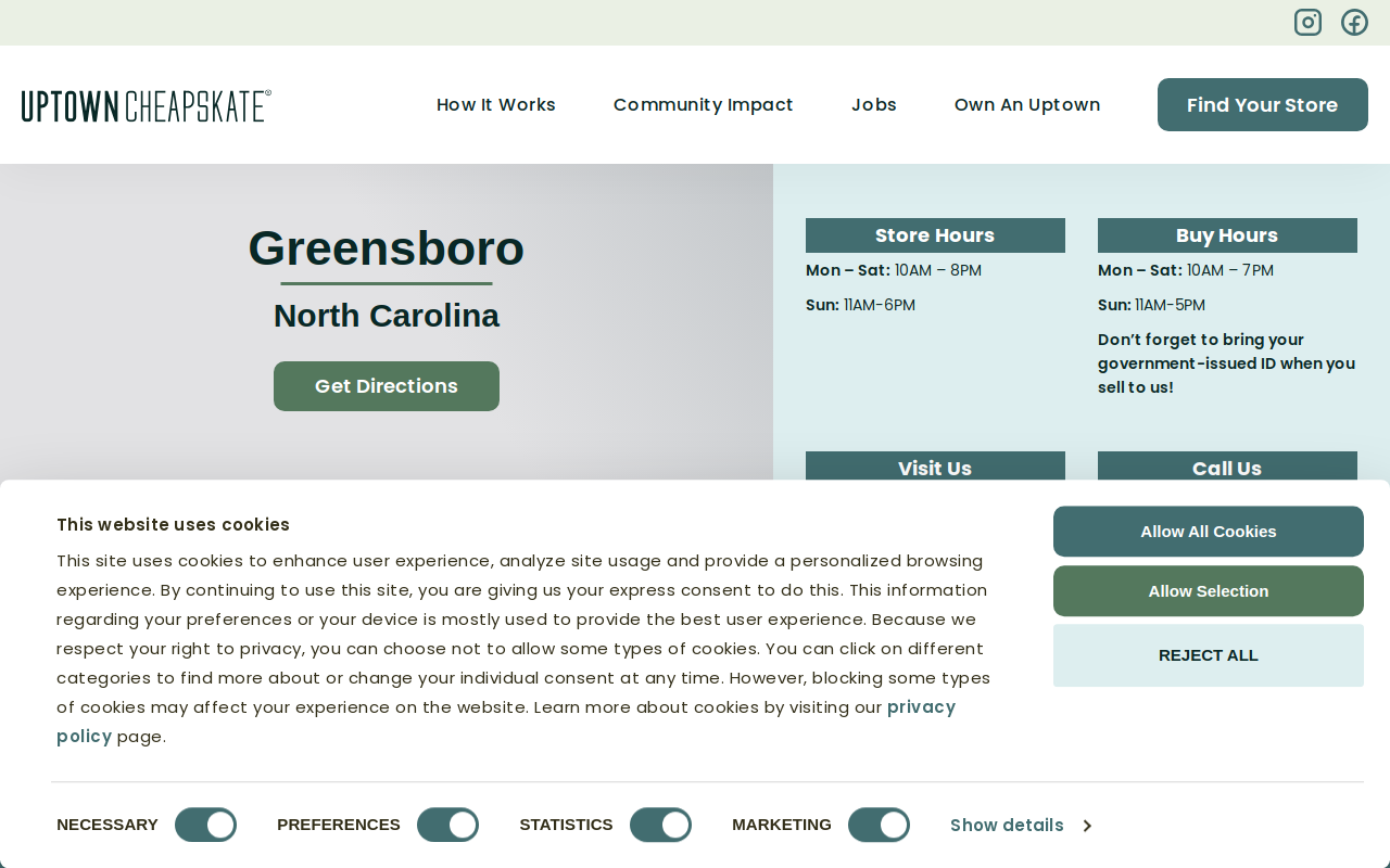 Uptown Cheapskate website preview