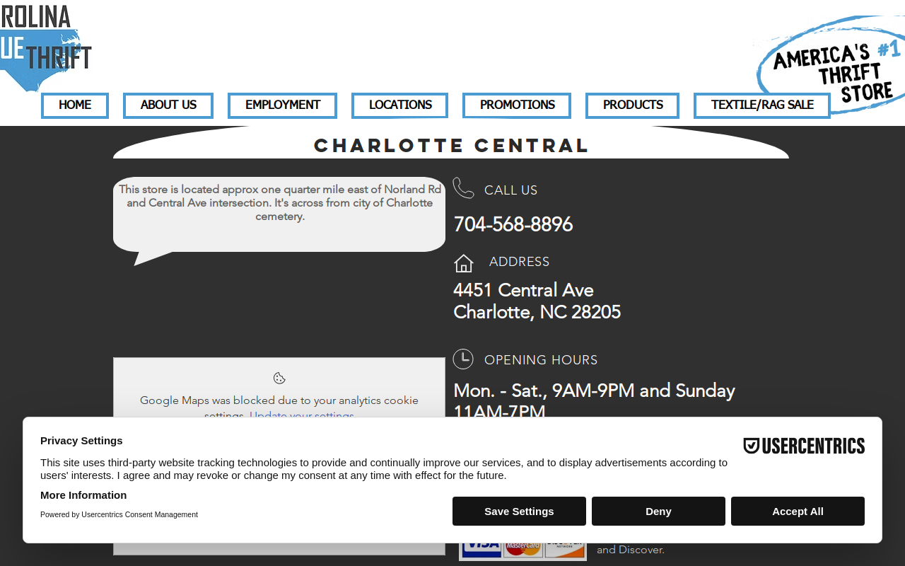 Carolina Value Thrift - Charlotte Central website preview