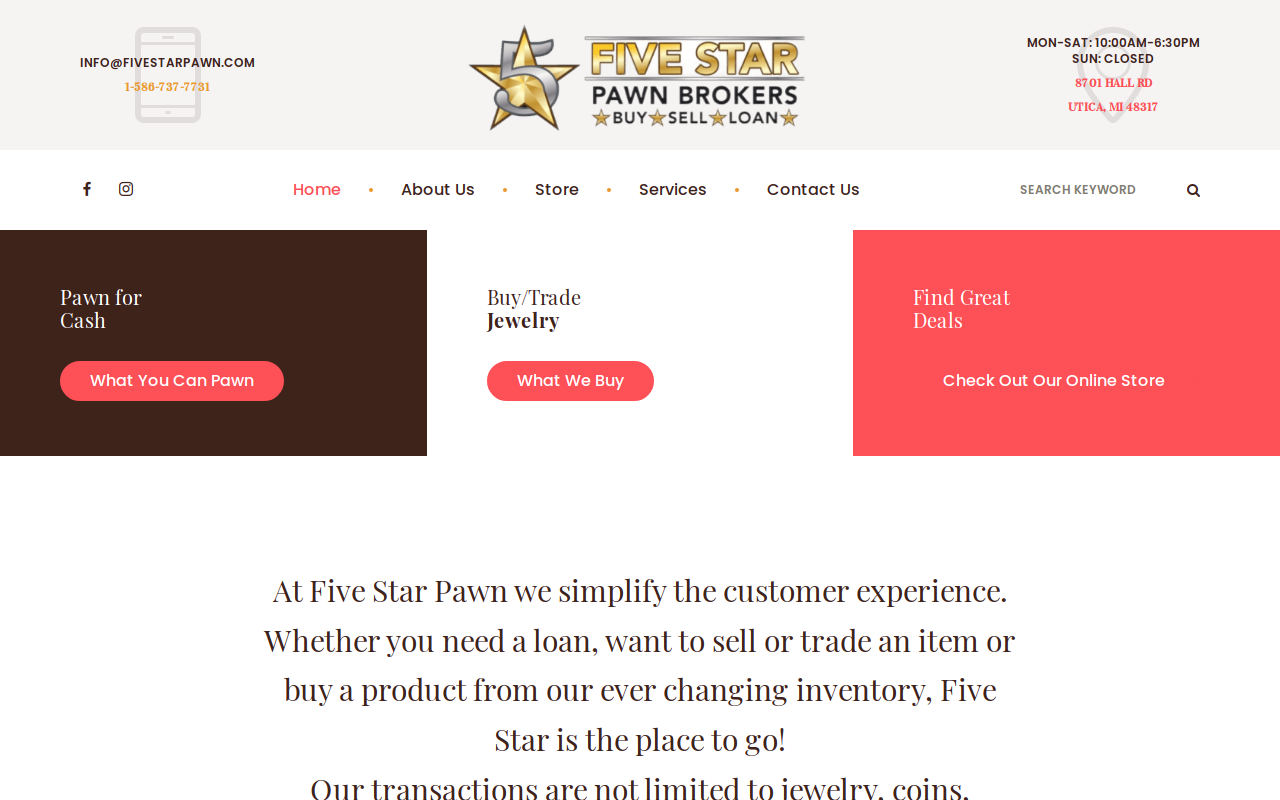 Five Star Pawn website preview