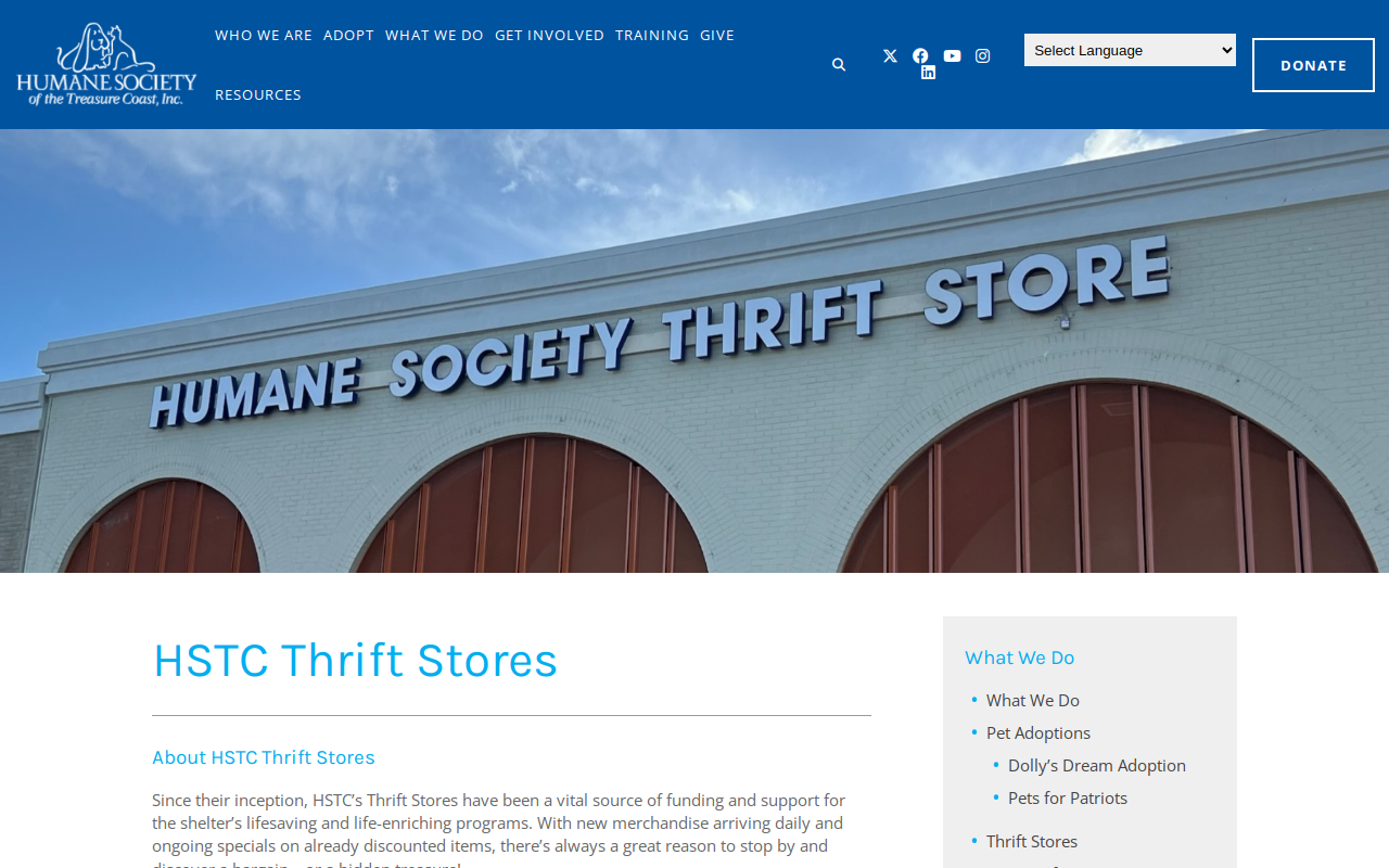 Humane Society of the Treasure Coast Central Thrift Store website preview