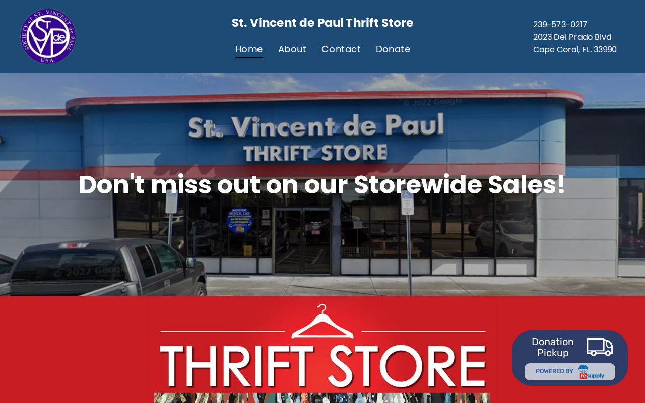 Saint Vincent de Paul Thrift Store website preview