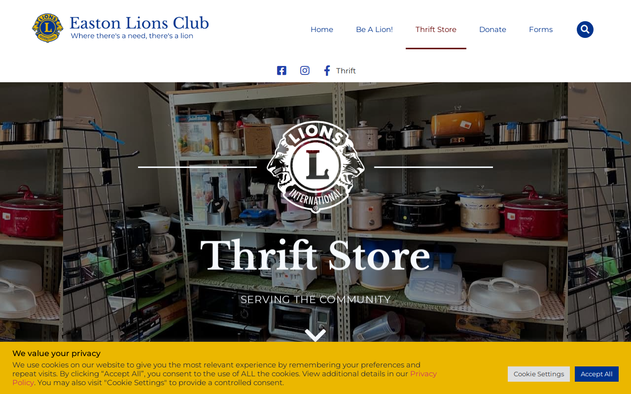 Easton Lions' Thrift Store website preview
