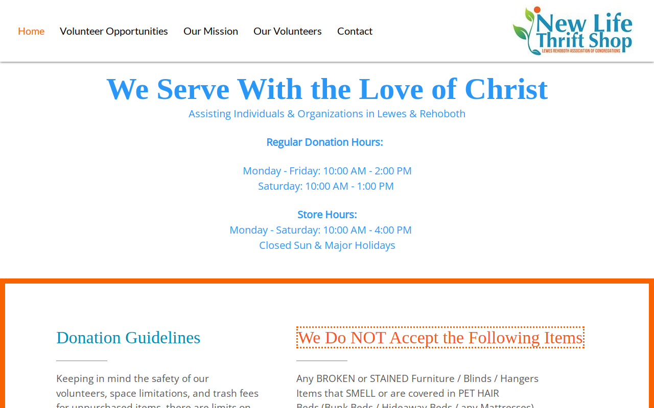 New Life Thrift Shop website preview