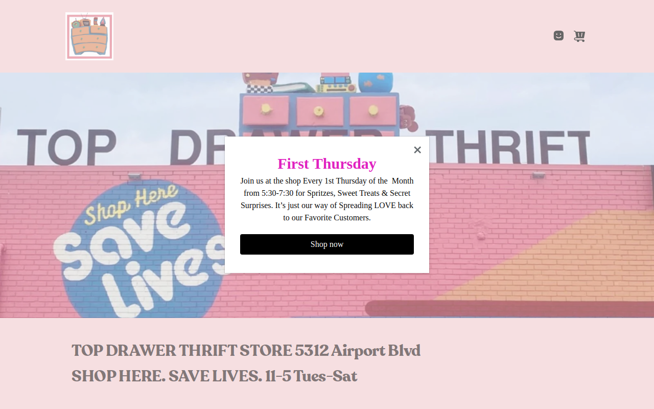 Top Drawer Thrift Store website preview