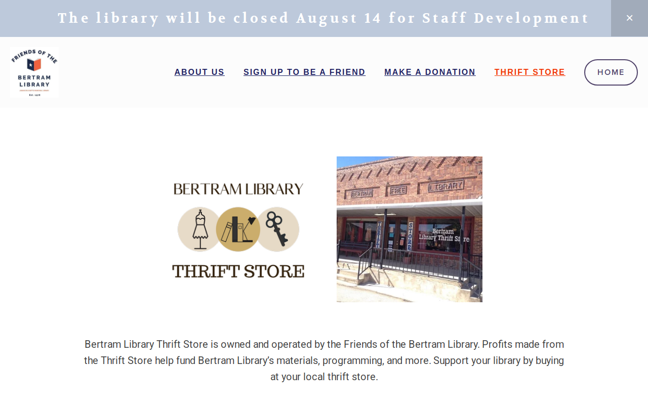 Bertram Library Thrift Store website preview