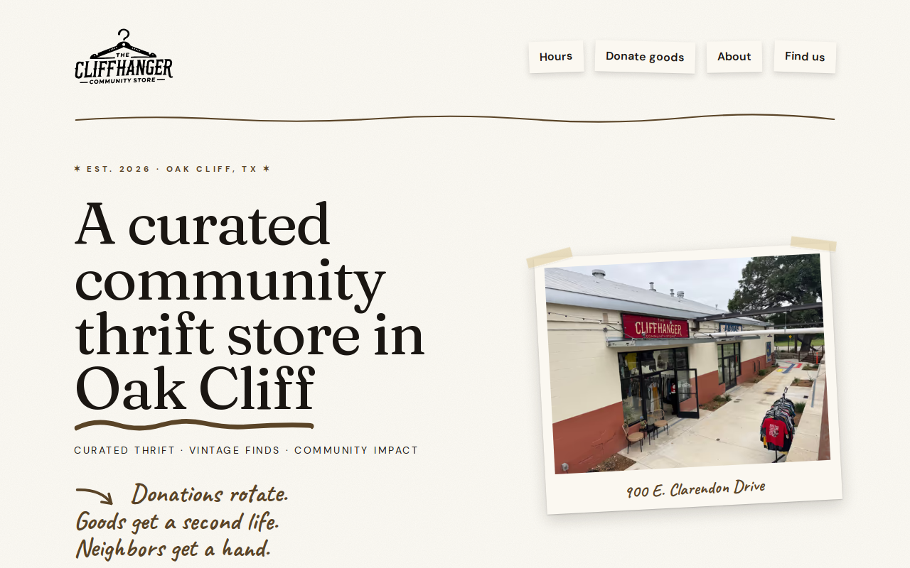 Cliffhanger Community Store website preview
