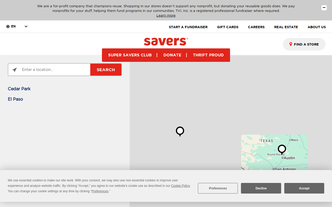 Savers website preview