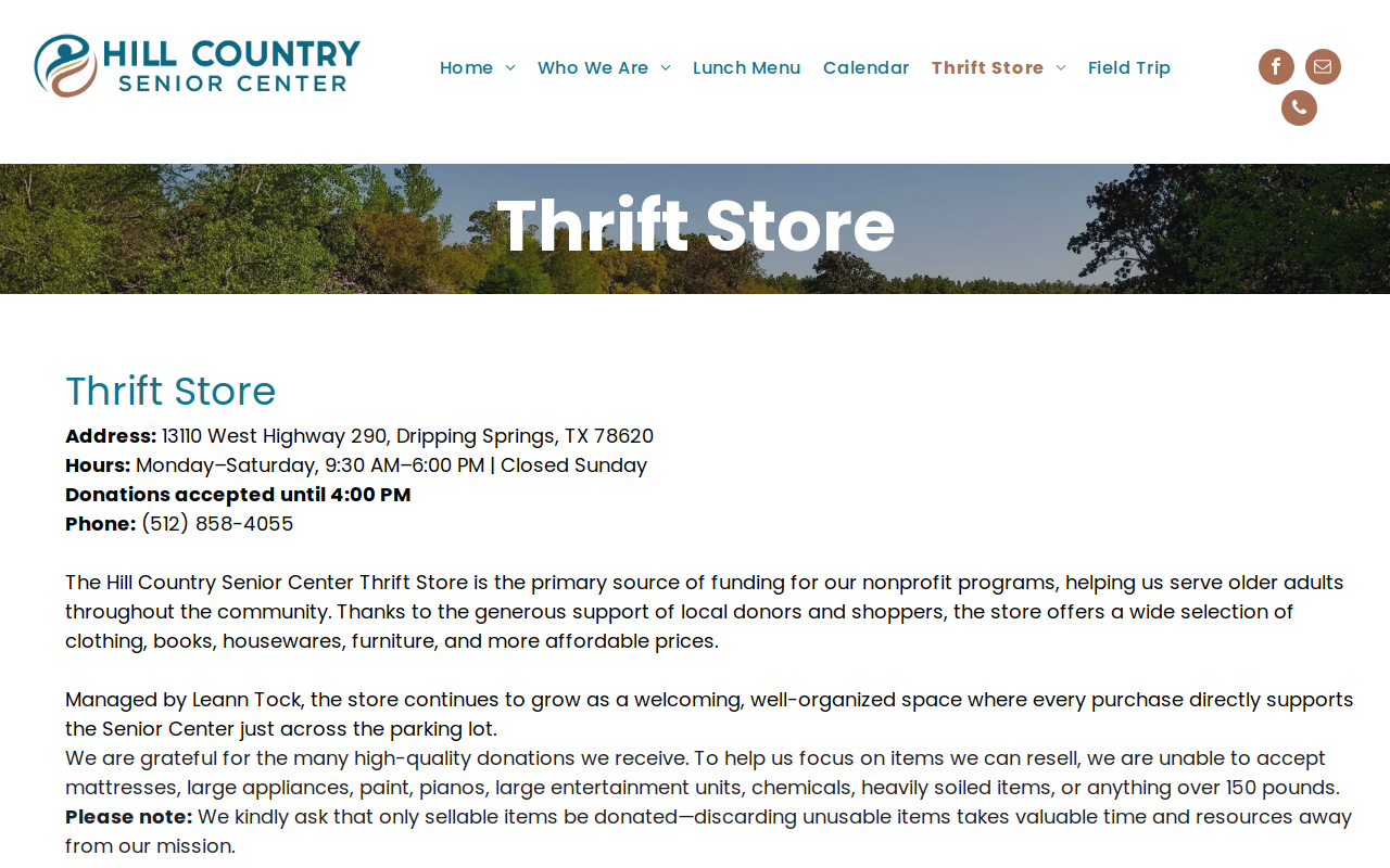 Hill Country Senior Citizens Thrift Shop website preview