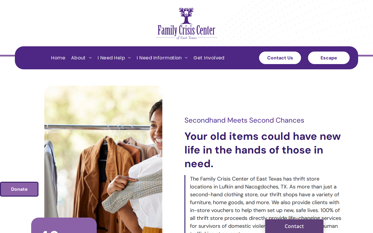 Family Crisis Center of East Texas Thrift Store website preview
