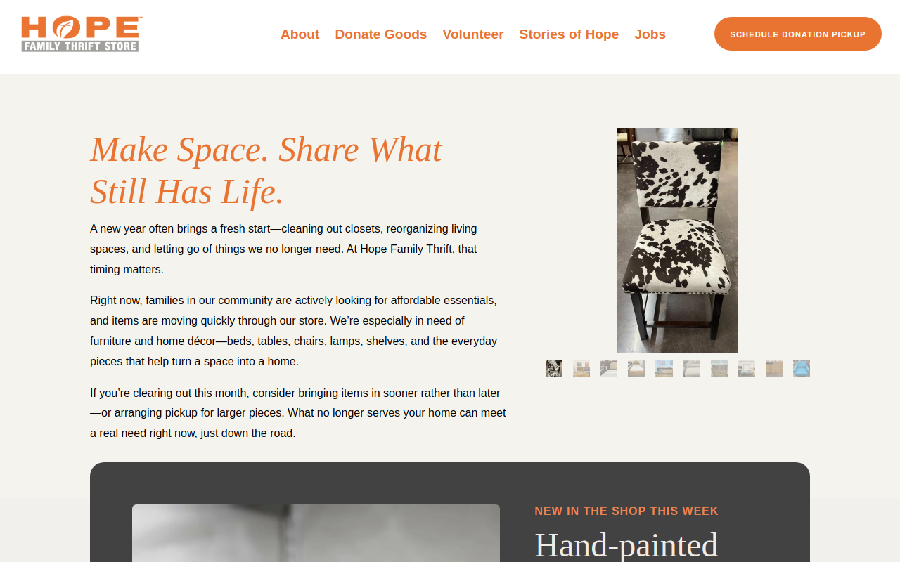 Hope Family Thrift Store website preview