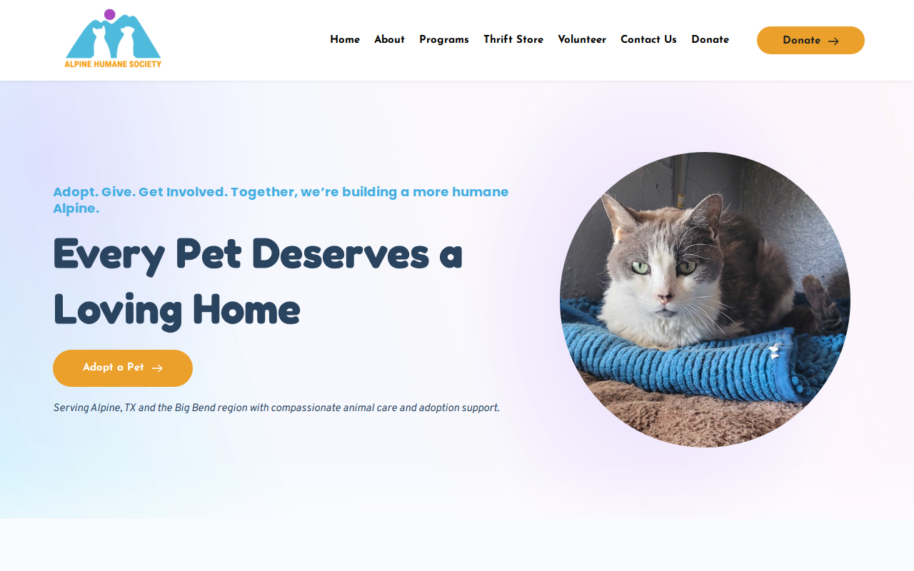 Alpine Humane Society Thrift Store website preview