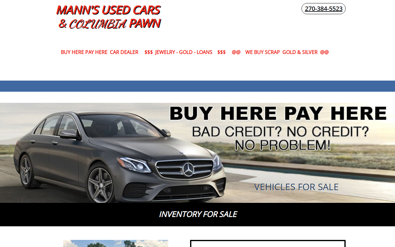 Pawn and Mann's Used Cars website preview