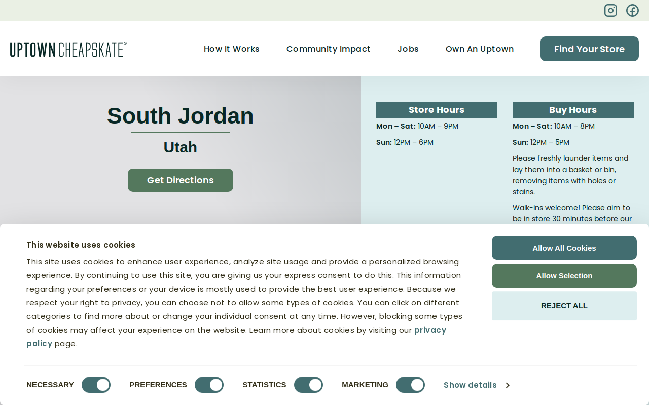 Uptown Cheapskate website preview