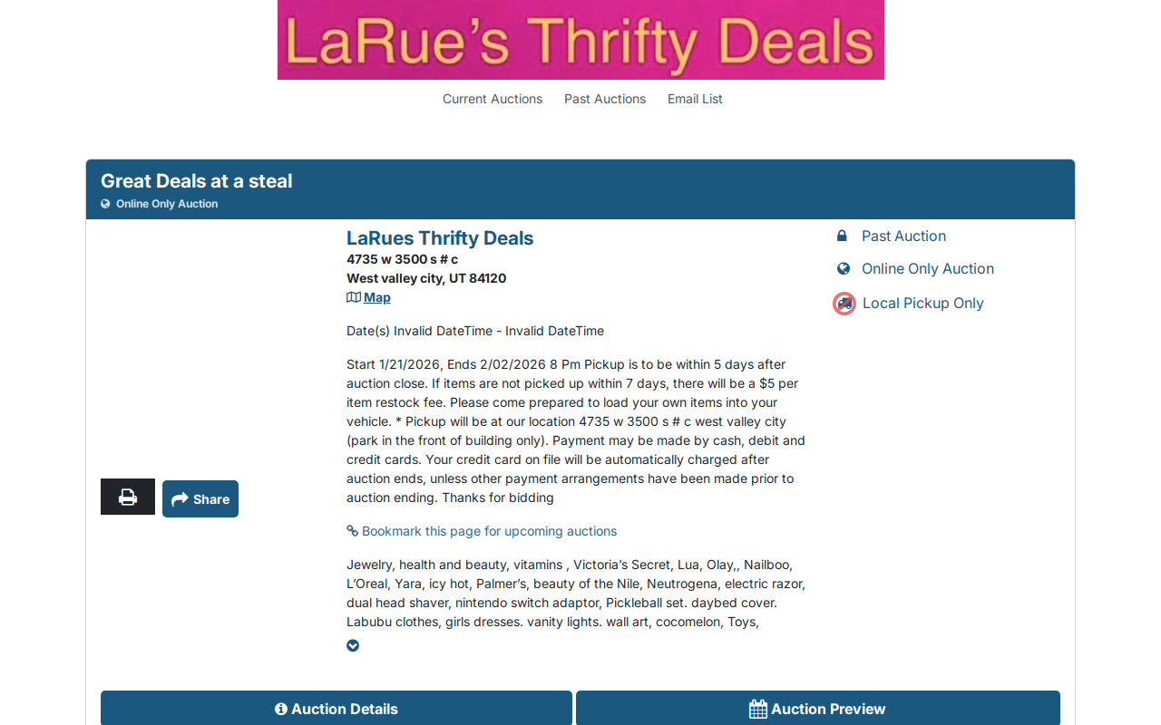 LaRue's Thrifty Deals website preview
