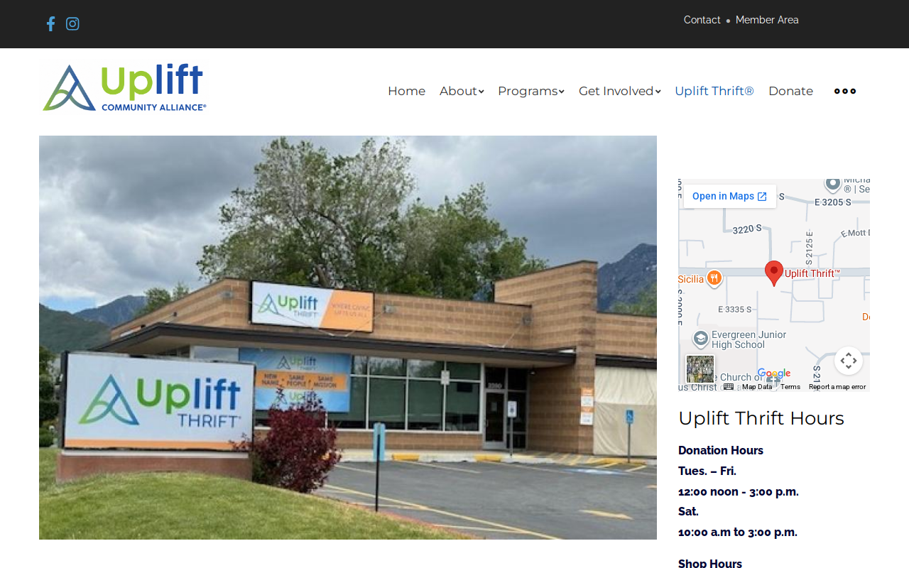 Uplift Thrift website preview