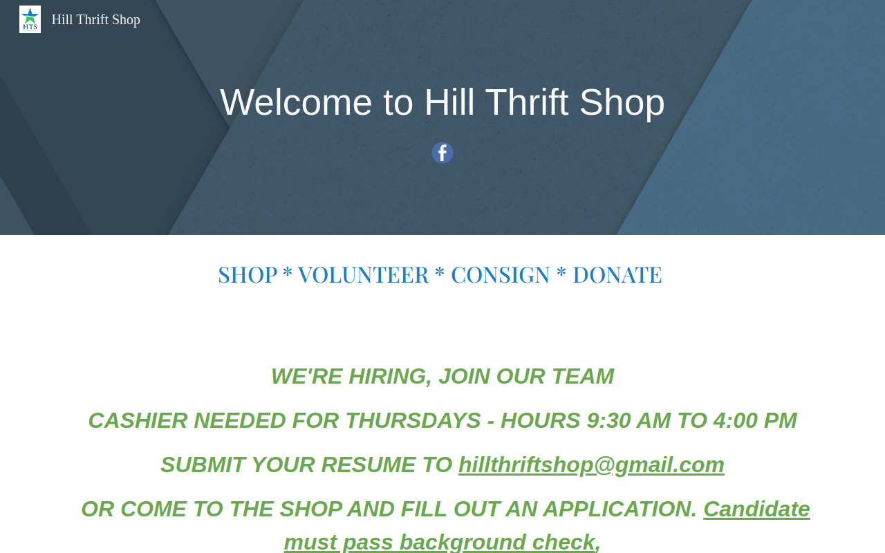 Hill Thrift Shop website preview