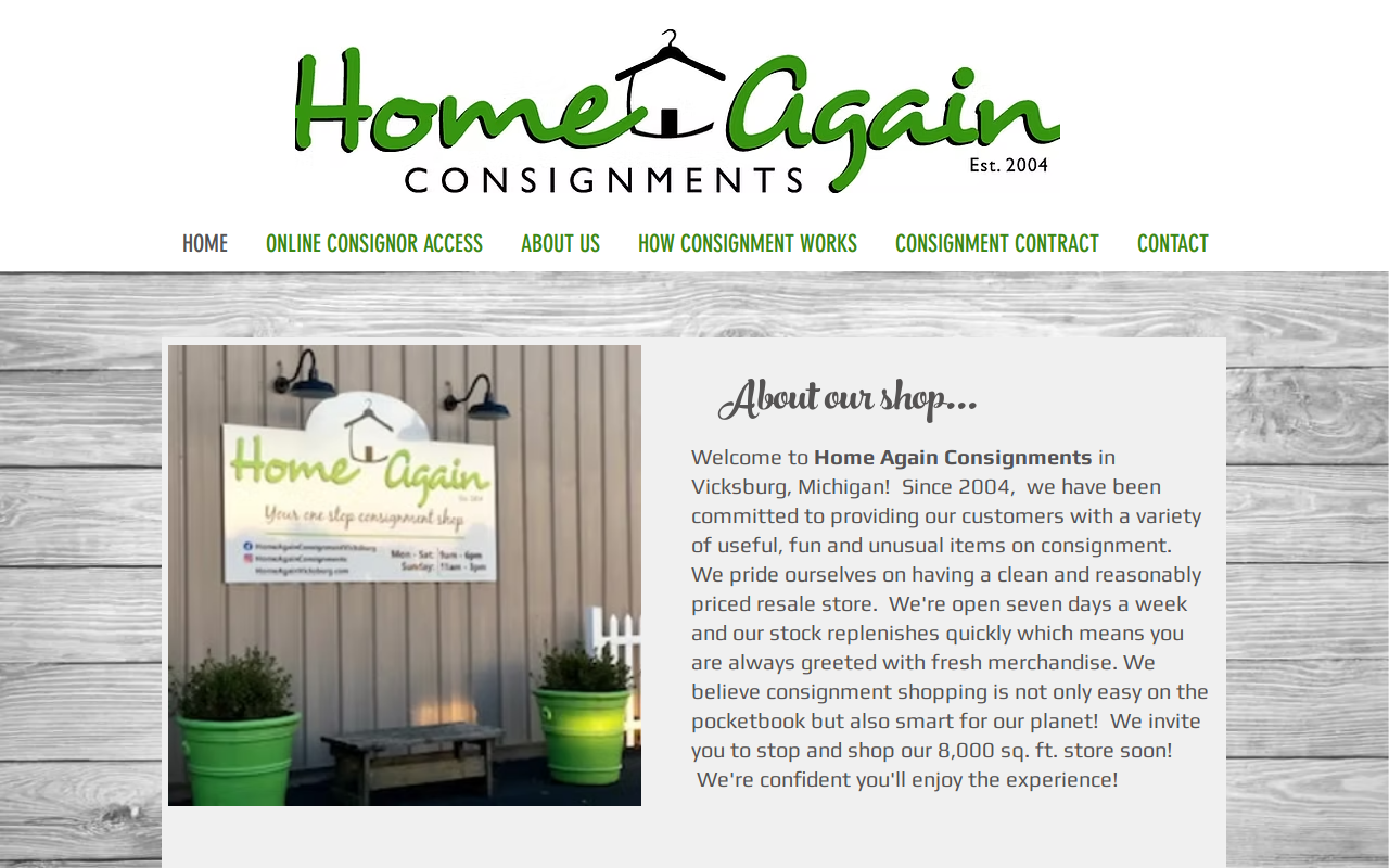 Home Again Consignments website preview