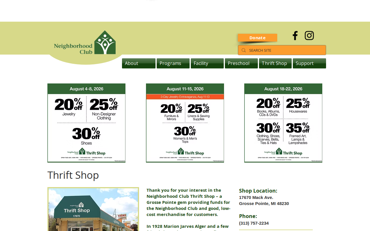Neighborhood Club Thrift Shop website preview