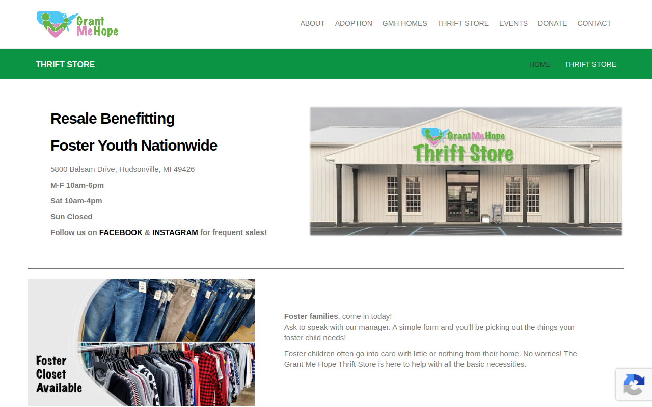 Grant Me Hope Thrift Store website preview