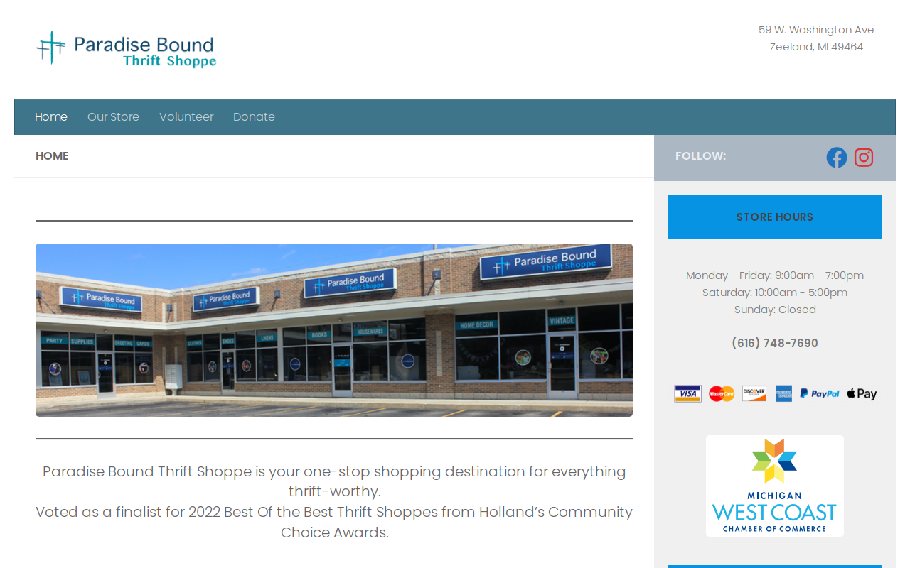 Paradise Bound Thrift Shop website preview