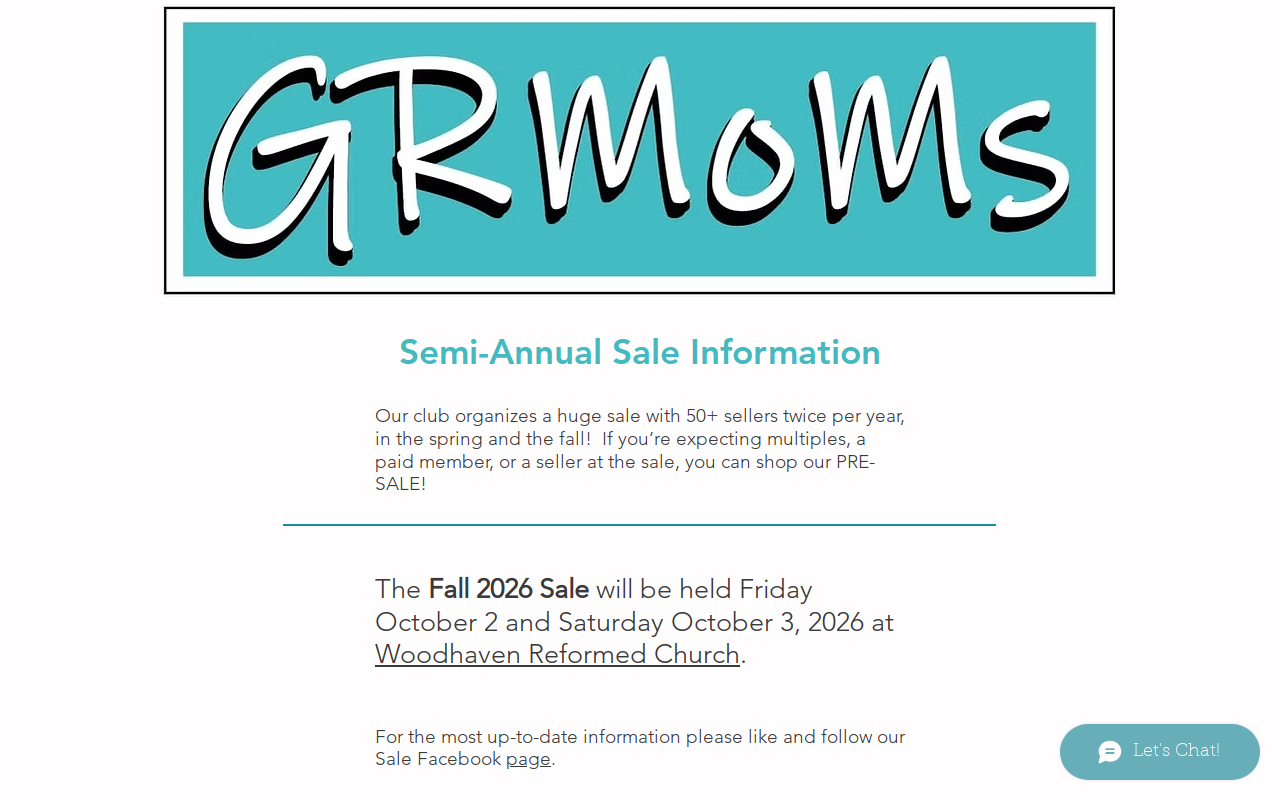 GRMoMs Semi-Annual Sale Page website preview
