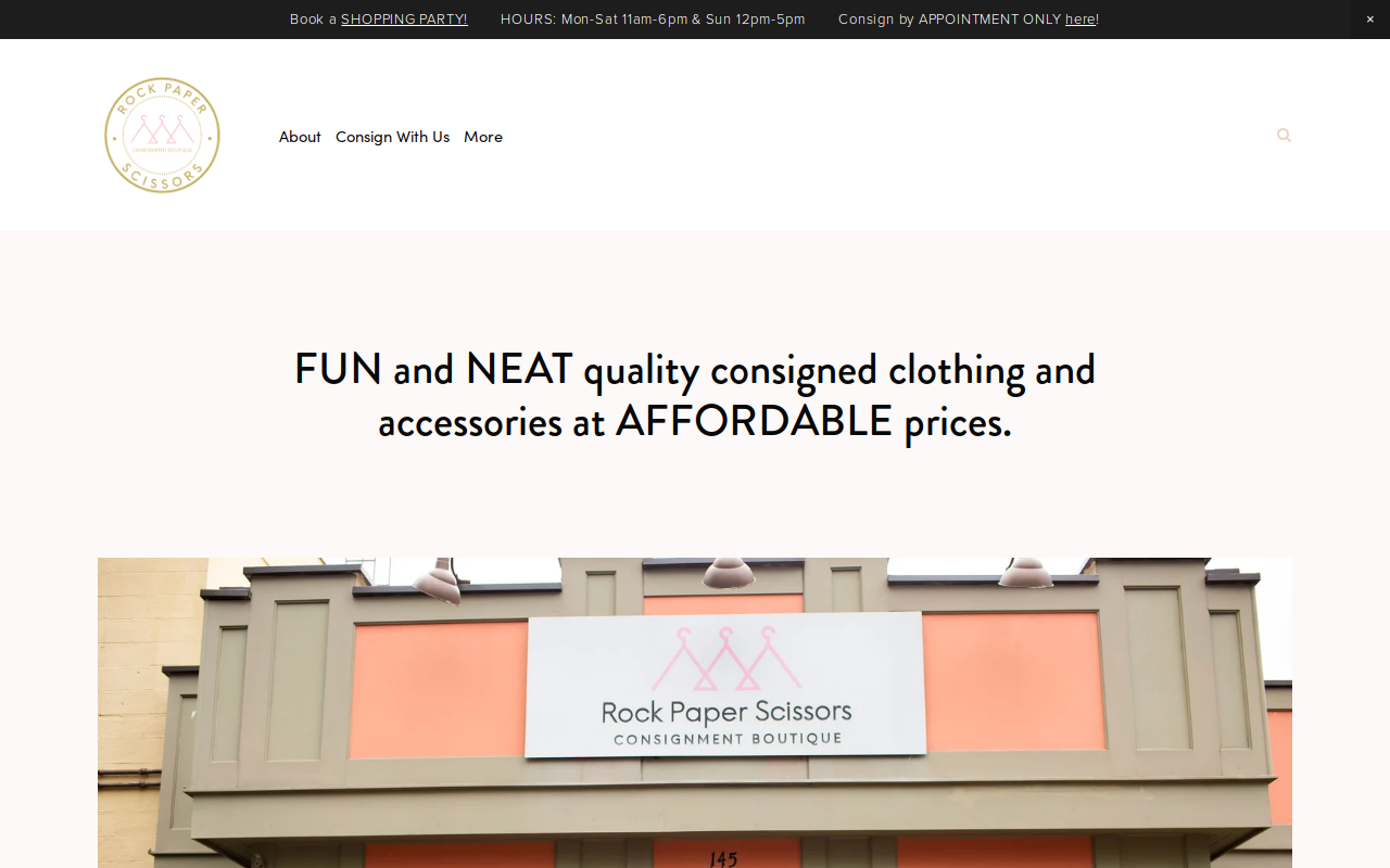 Rock Paper Scissors Consignment Boutique website preview