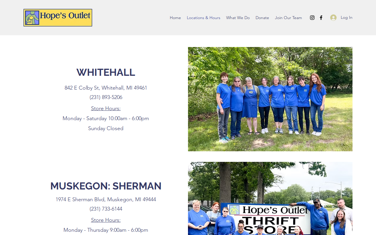 Hope's Outlet Ministries website preview