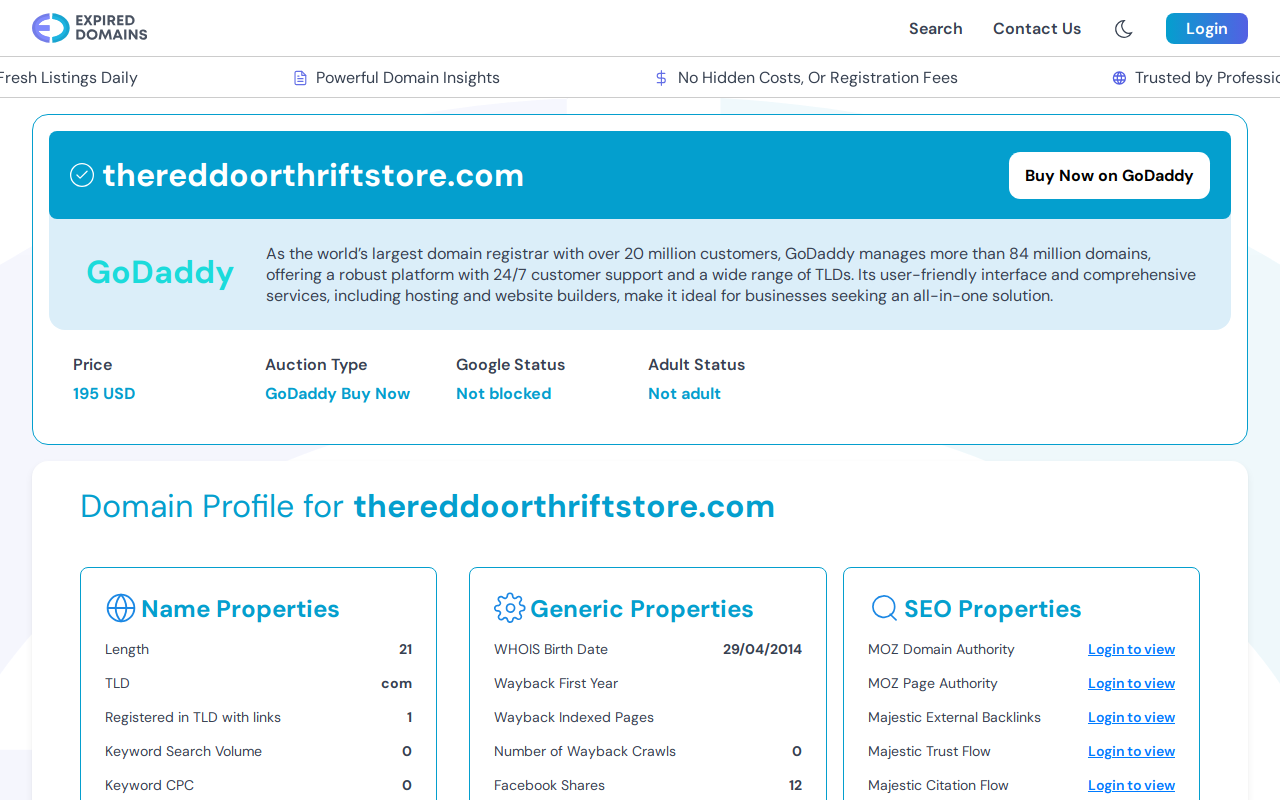 The Red Door Thrift Store website preview